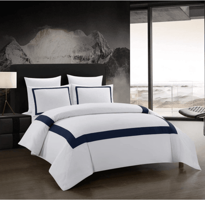 Hudson (Navy on White) - Bed Set 8 Pcs (Luxury) - Windsorlino.com