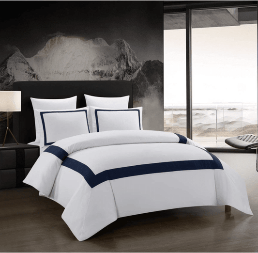 Hudson (Navy on White) - Bed Set 8 Pcs (Luxury) - Windsorlino.com