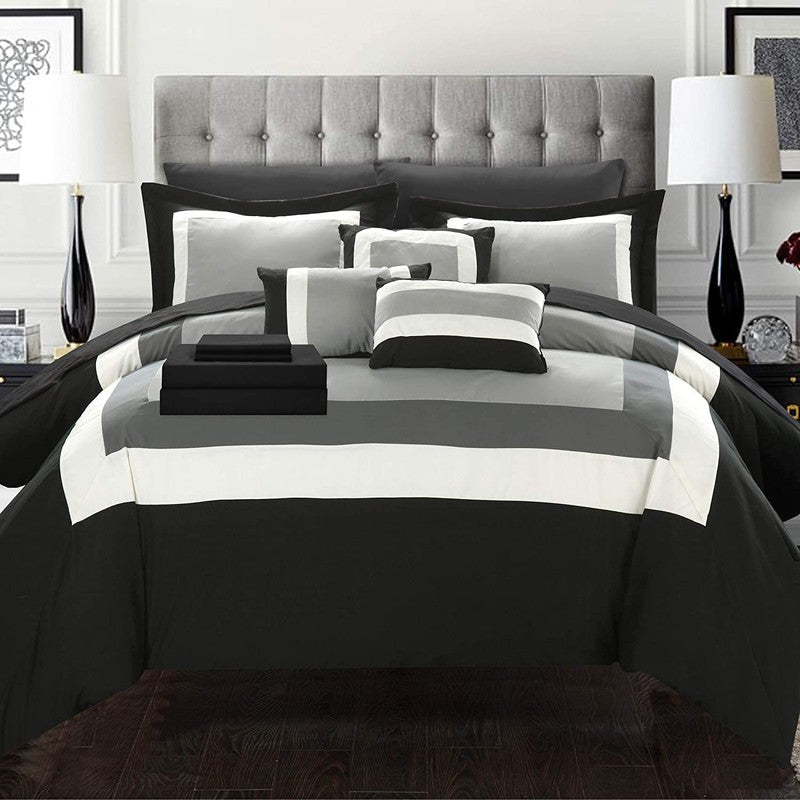 Montrose (Grey on Black) - Bed Set 8 Pcs (Luxury) - Windsorlino.com