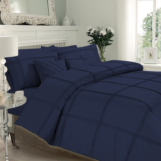 Pleated Imperial Navy Blue - Bed Set 8 Pcs (Luxury) - Windsorlino.com