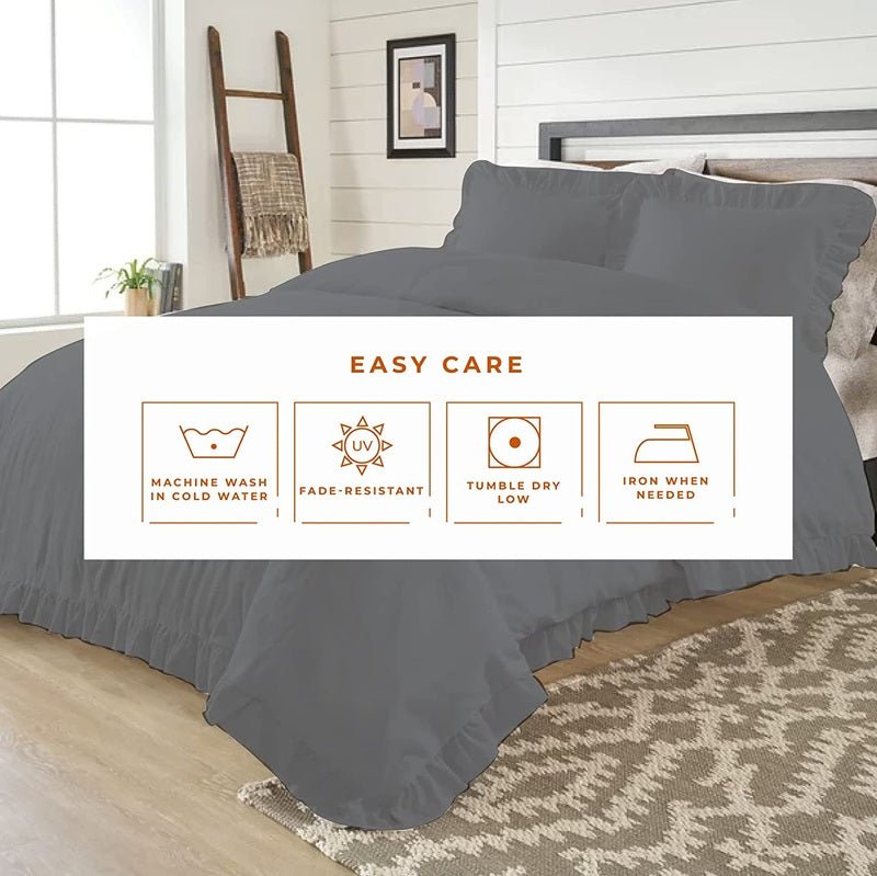 Ruffle Imperial Grey - Bed Set 8 Pcs (Luxury) - Windsorlino.com