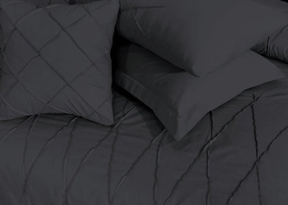 Sammy Cross Pleated Charcoal Grey - Bed Set (Luxury) - Windsorlino.com
