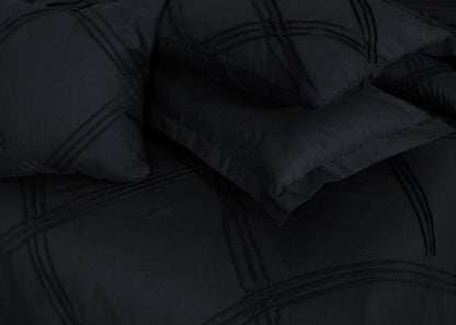 Three Row Cross Pleated Imperial Black - Bed Set (Luxury) - Windsorlino.com