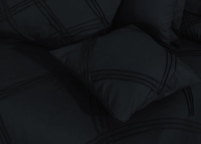 Three Row Cross Pleated Imperial Black - Bed Set (Luxury) - Windsorlino.com