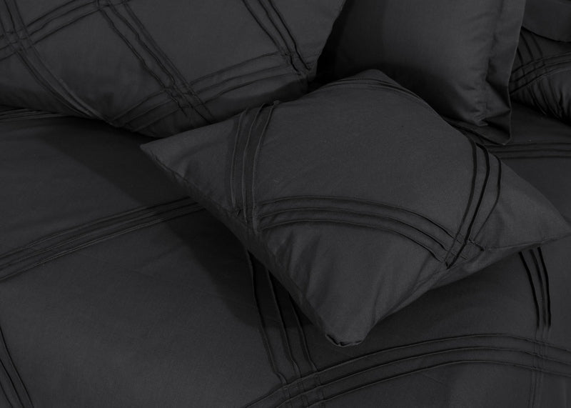 Three Row Cross Pleated Imperial Charcoal Grey - Bed Set (Luxury) - Windsorlino.com