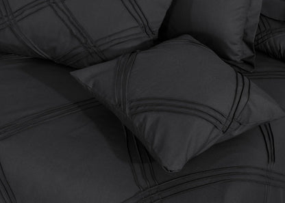 Three Row Cross Pleated Imperial Charcoal Grey - Bed Set (Luxury) - Windsorlino.com