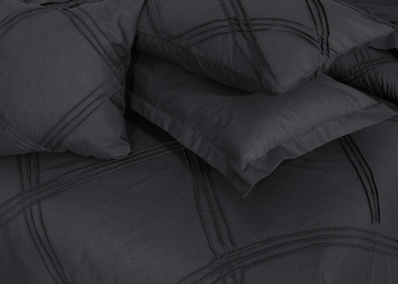 Three Row Cross Pleated Imperial Charcoal Grey - Bed Set (Luxury) - Windsorlino.com
