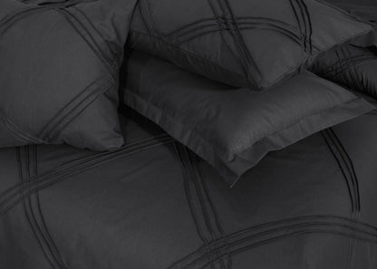 Three Row Cross Pleated Imperial Charcoal Grey - Bed Set (Luxury) - Windsorlino.com
