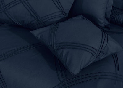 Three Row Cross Pleated Imperial Navy Blue - Bed Set (Luxury) - Windsorlino.com