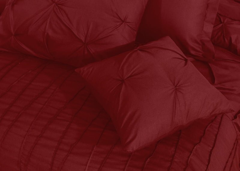 V Pin Tuck Imperial Maroon - Bed Set (Luxury) - Windsorlino.com