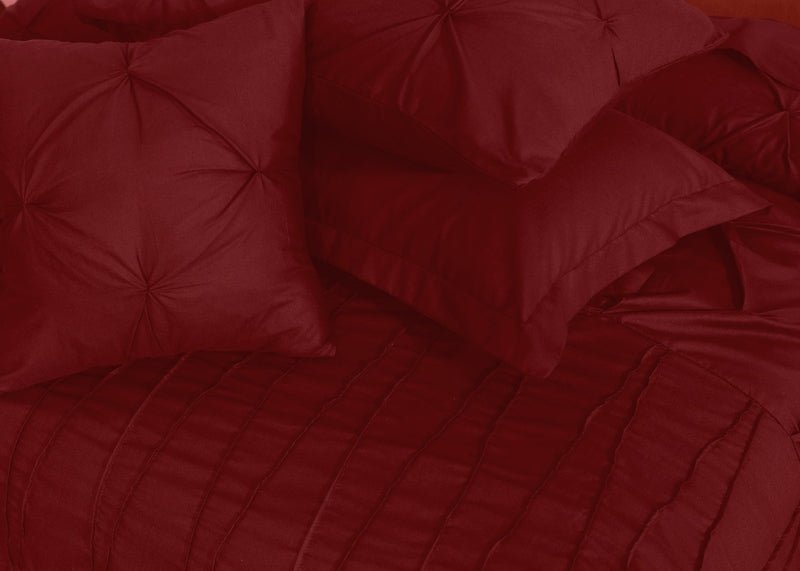 V Pin Tuck Imperial Maroon - Bed Set (Luxury) - Windsorlino.com