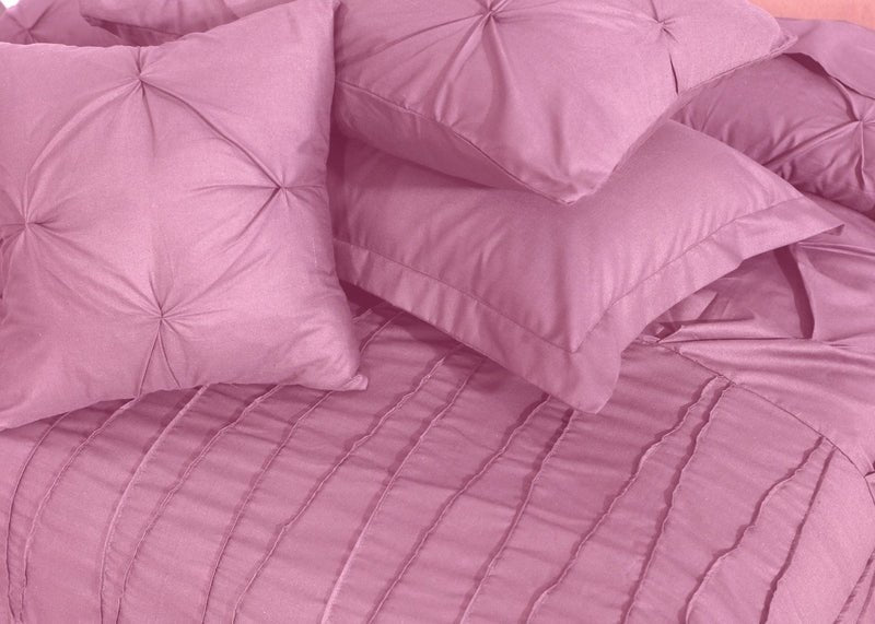 V Pin Tuck Imperial Pink - Bed Set (Luxury) - Windsorlino.com